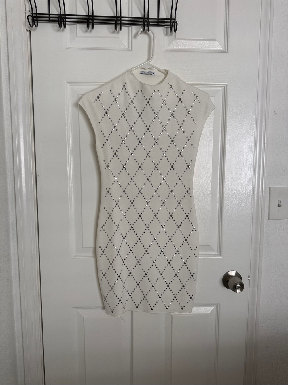 Zara Cream Studded Knit Mini Dress